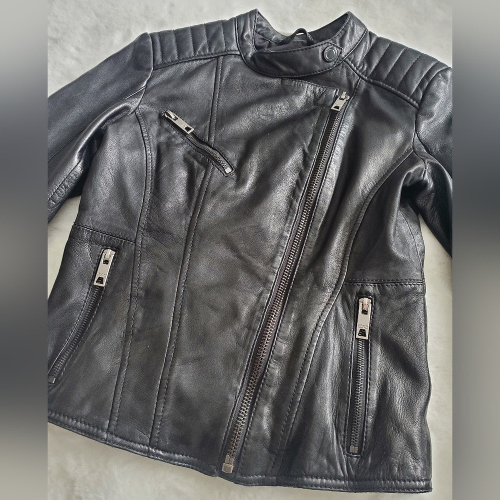 Bershka casull wear Sheep Leather Black Moto Jacket Womens Sz S - Picture 6 of 16